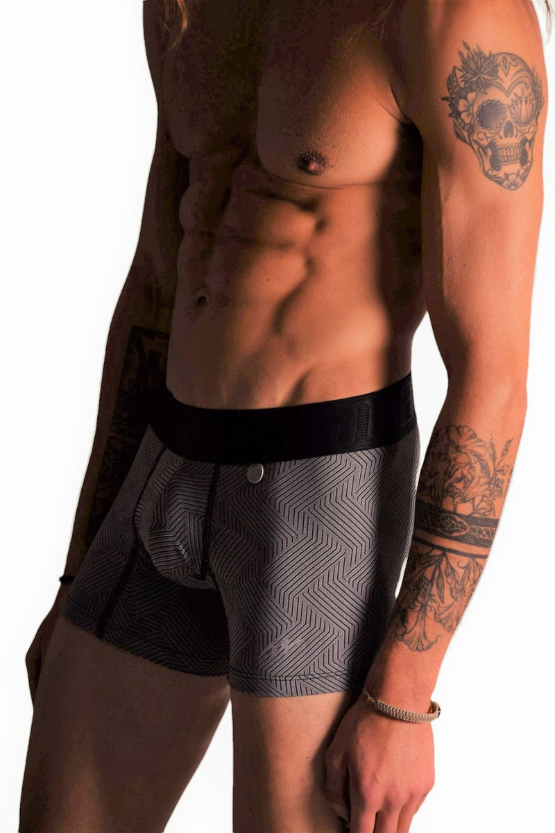 MAO SPORTS Boxer Short Stripe Line Stretching Resistance Microfiber Black Band 2 - SexyMenUnderwear.com