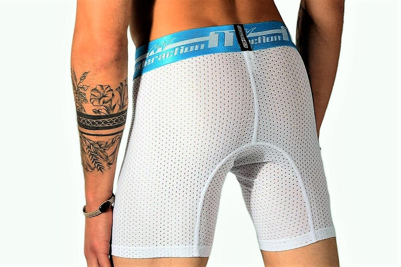 MAO Sports Boxer Soft Stretchy Perforated Microfiber Neon White Blue & Band 7034 6 - SexyMenUnderwear.com