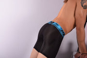 MAO Sports Long Boxer Shorts Perforated Microfiber Blue Band Neon Black 7034 6 - SexyMenUnderwear.com