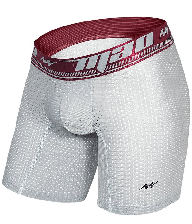 MAO Sports Stretchy Boxer Shorts Perforated Microfiber Neon Gray + Red Band 7034 6 - SexyMenUnderwear.com