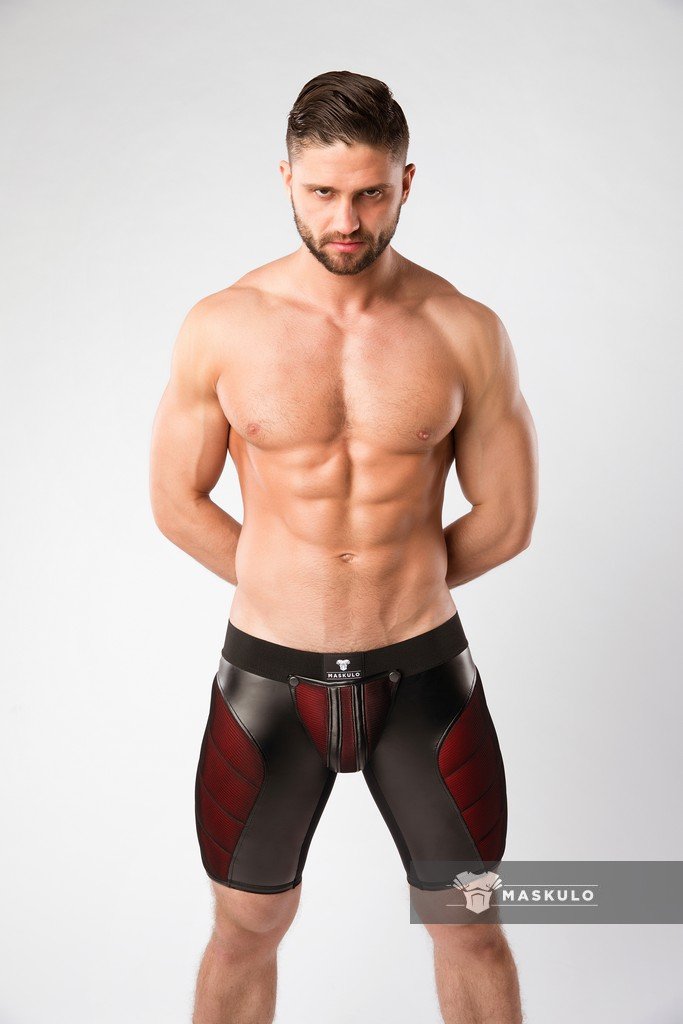 MASKULO Armored Color-Under Short Cycling Zipped Rear 3D Mesh Red SH062-10 34 - SexyMenUnderwear.com