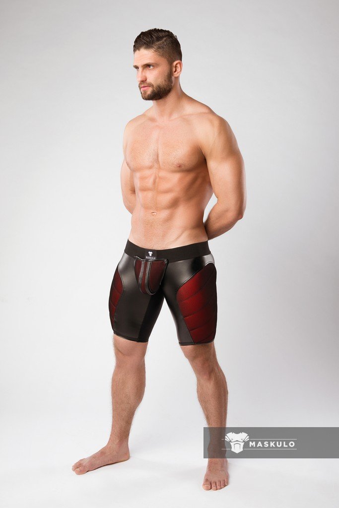 MASKULO Armored Color-Under Short Cycling Zipped Rear 3D Mesh Red SH062-10 34 - SexyMenUnderwear.com