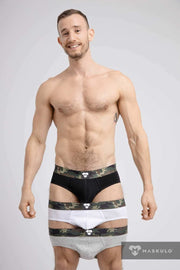MASKULO Brief Soft Silky Elastic Band Military Cotton Briefs Black BR160-90 24 - SexyMenUnderwear.com