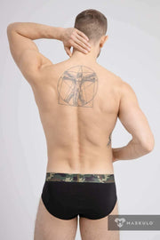 MASKULO Brief Soft Silky Elastic Band Military Cotton Briefs Black BR160-90 24 - SexyMenUnderwear.com