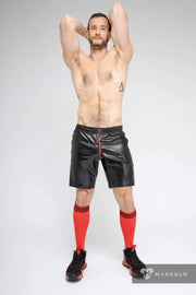 MASKULO Leatherette Soccer Shorts SKULLA Black Football Short Red SH073-10 30 - SexyMenUnderwear.com