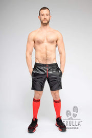 MASKULO Leatherette Soccer Shorts SKULLA Black Football Short Red SH073-10 30 - SexyMenUnderwear.com