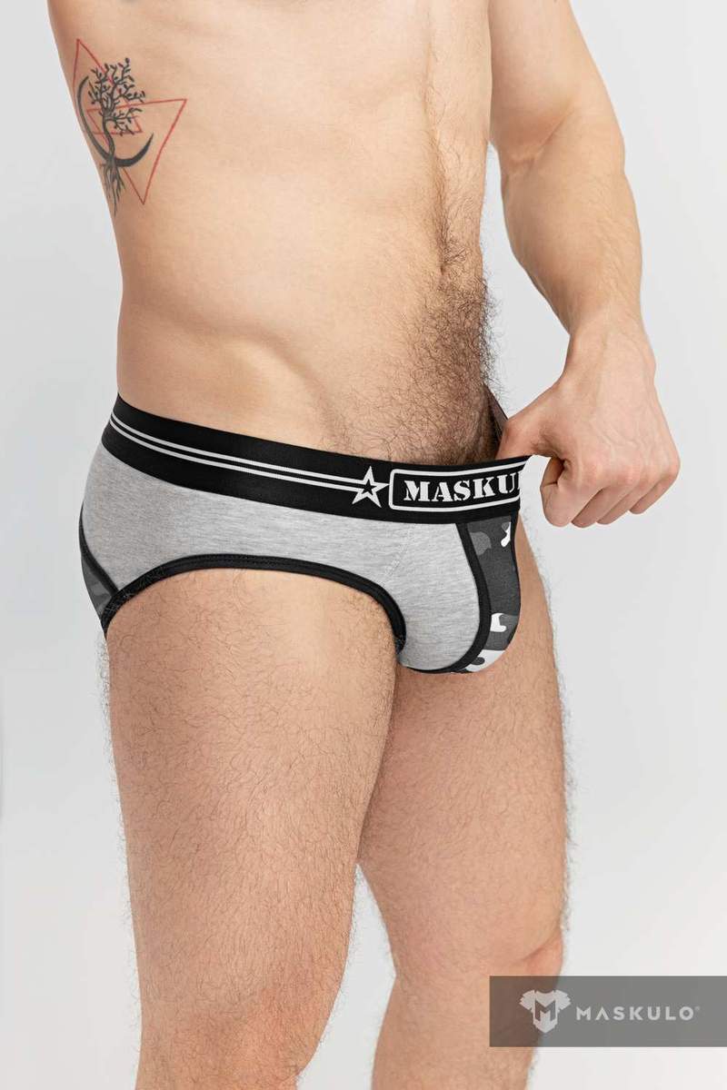 MASKULO Military Brief With Inner Lifter Strap C-Ring Removable Gray BR163-93 30 - SexyMenUnderwear.com