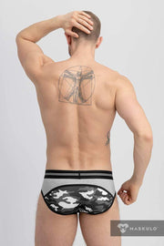 MASKULO Military Brief With Inner Lifter Strap C-Ring Removable Gray BR163-93 30 - SexyMenUnderwear.com