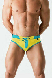 MASKULO Swim-Brief BeGuard Adjustable Swimwear SHARK Glow Yellow SW0806-31 32 - SexyMenUnderwear.com