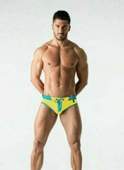 MASKULO Swim-Brief BeGuard Adjustable Swimwear SHARK Glow Yellow SW0806-31 32 - SexyMenUnderwear.com