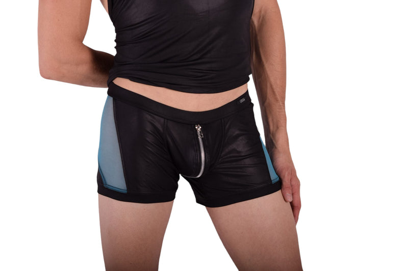 Medium Gregg Homme Reckless Zipper Tank Top and Boxer Black & Blue 140702 GT2 - SexyMenUnderwear.com