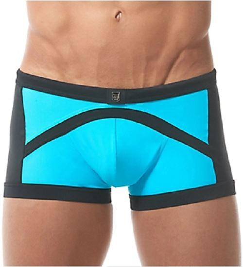 MEDIUM Gregg Homme Swim-Short Sea Reef Square Leg Swim Trunk Aqua 151305 138 - SexyMenUnderwear.com