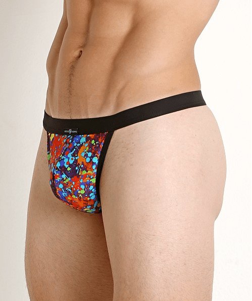 MEDIUM Gregg Homme Swimwear Thong Flamed Swim Tangas Paint Splatter 153204 142 - SexyMenUnderwear.com