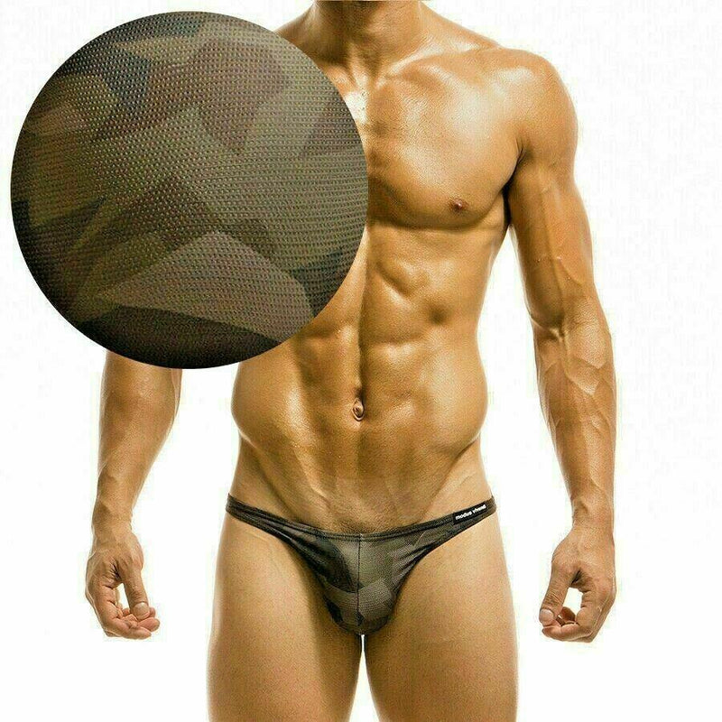 MEDIUM Modus Vivendi Swimwear Camo Low Cut Swim-Brief Khaki S1711 17 - SexyMenUnderwear.com