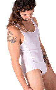 Medium RUFSKIN Briefs-Bodysuit Perforated Sweat-Wicking Singlet White 83 - SexyMenUnderwear.com