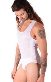 Medium RUFSKIN Briefs-Bodysuit Perforated Sweat-Wicking Singlet White 83 - SexyMenUnderwear.com