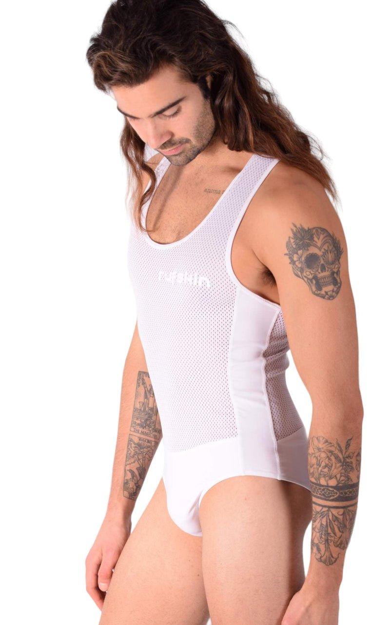 Medium RUFSKIN Briefs-Bodysuit Perforated Sweat-Wicking Singlet White 83 - SexyMenUnderwear.com