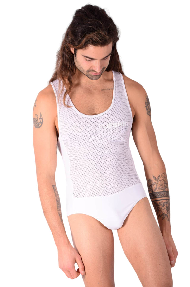 Medium RUFSKIN Briefs-Bodysuit Perforated Sweat-Wicking Singlet White 83 - SexyMenUnderwear.com