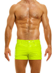 Modus Vivendi 5-Pocket Short Viral Vinyl Glossy Shiny Neon Yellow 08062 33 - SexyMenUnderwear.com