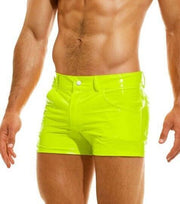 Modus Vivendi 5-Pocket Short Viral Vinyl Glossy Shiny Neon Yellow 08062 33 - SexyMenUnderwear.com