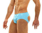 MODUS VIVENDI Bottomless Viral Vinyl Jockstrap Combo Light Blue 08014 - SexyMenUnderwear.com