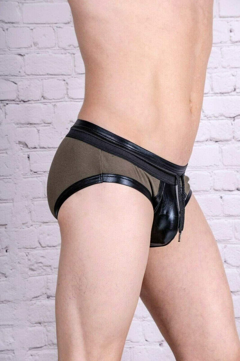 Modus Vivendi Brief Military Leather-Look Briefs Army Khaki 08511 24 - SexyMenUnderwear.com