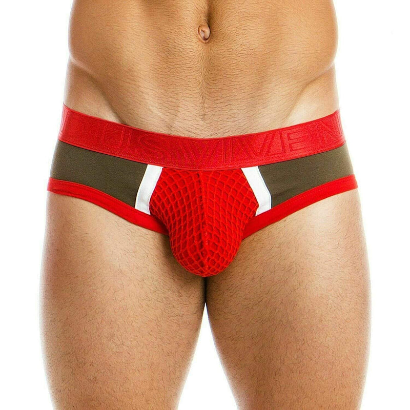 Modus Vivendi Brief Multi C-Through Back Mesh Briefs Khaki-Red 05813 14 - SexyMenUnderwear.com