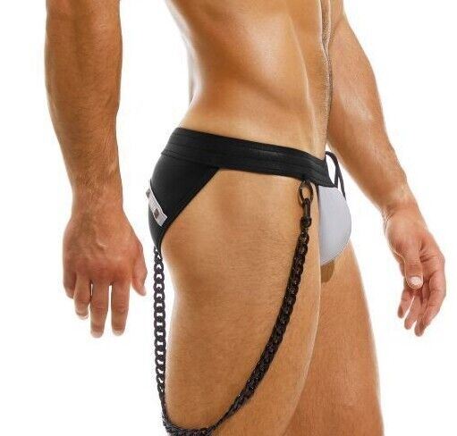 Modus Vivendi Dark Tanga Swim-Briefs Removable Side Chain Silver Gray GS2211 67 - SexyMenUnderwear.com