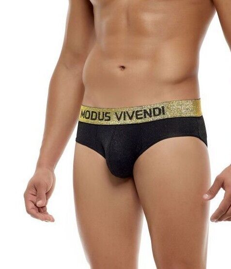 Modus Vivendi Exclusive Briefs Extra Shiny Gold Lurex Yarns Waisband Black 24214 - SexyMenUnderwear.com