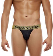 Modus Vivendi Exclusive Tanga Brief Gold Lurex Yarns Waisband Black 24213 - SexyMenUnderwear.com
