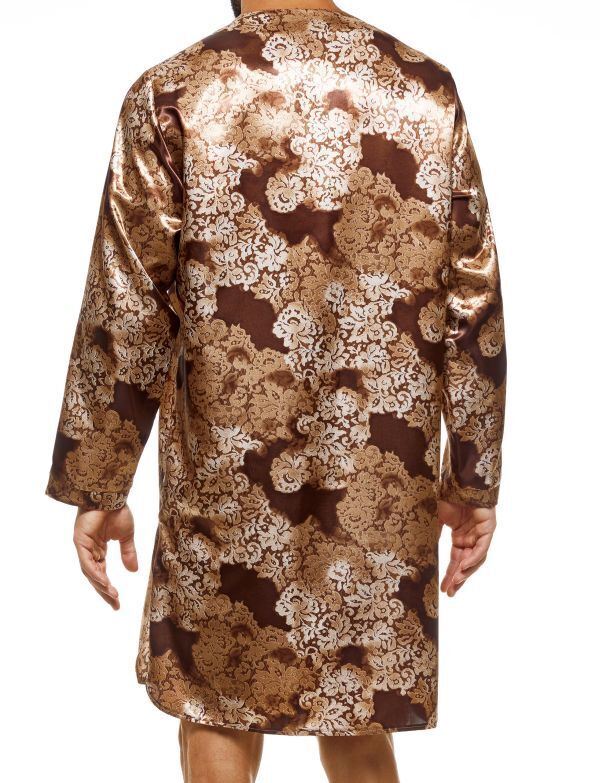 Modus Vivendi Floral Lace Caftan Abstract Satin-Look V-Neck Loungewear AA2253 - SexyMenUnderwear.com