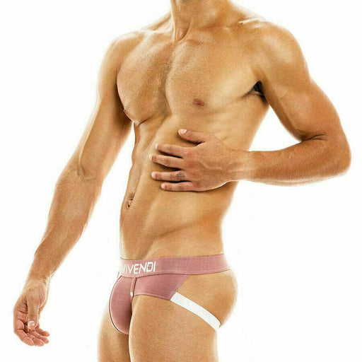 Modus Vivendi Jeans Jockstrap Denim Inspired Press Studs Dusty Pink 05011 37 - SexyMenUnderwear.com