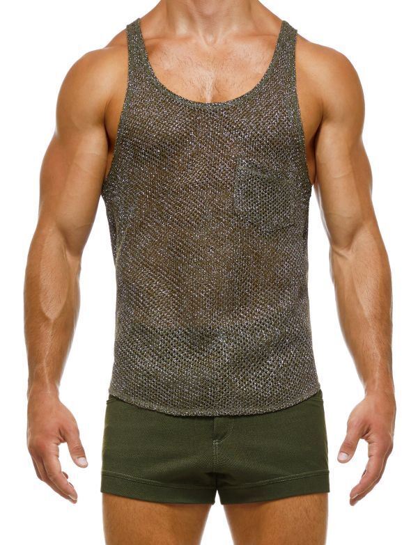 Modus Vivendi Knight Tanktop Tight Fit Tank Metallic Yarns Khaki 05231 42 - SexyMenUnderwear.com