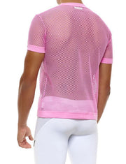 Modus Vivendi Mesh T-Shirt C-Through Muscle Fit Neon Pink Shirt 08033 - SexyMenUnderwear.com