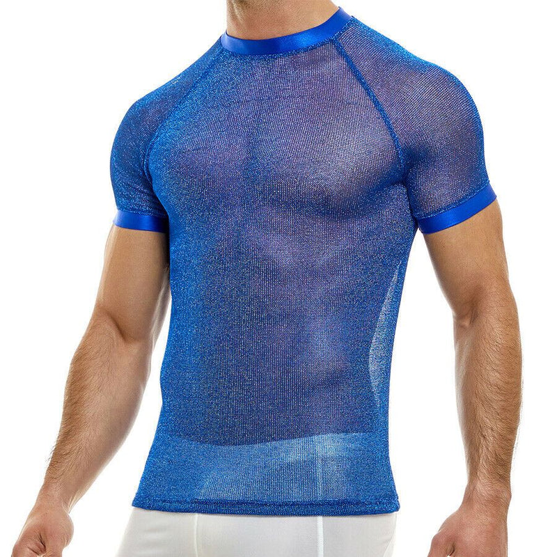 Modus Vivendi Shirt Luxury Metallic Yarns Knit T-Shirt Armor Blue 01041 53 - SexyMenUnderwear.com