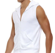MODUS VIVENDI Sleeveless Hoodie Diagonal Poly Tricot Tank Jacket White 10351 81 - SexyMenUnderwear.com