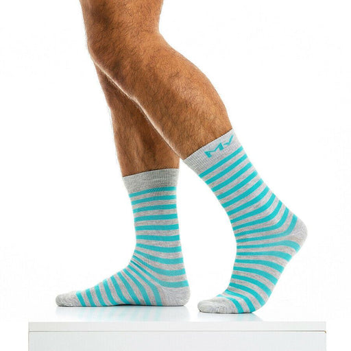 Modus Vivendi Sock Pop Melange Stripped Mid-Cut Socks Aqua XS2013 82 - SexyMenUnderwear.com