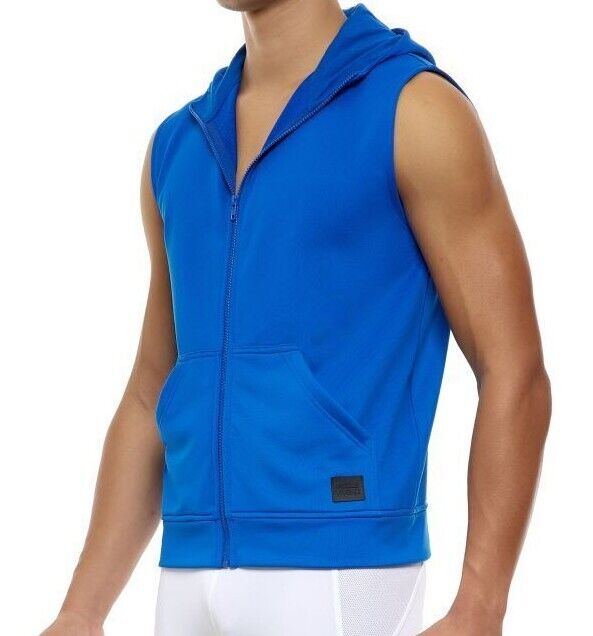 MODUS VIVENDI Tank Diagonal Poly Tricot Sleeveless Hoodie Jacket Blue 10351 81 - SexyMenUnderwear.com
