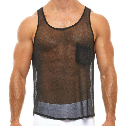 Modus Vivendi Tank Luxury Fashion Streetwear Mesh Tanktop ARMOR Black 01031 54 - SexyMenUnderwear.com