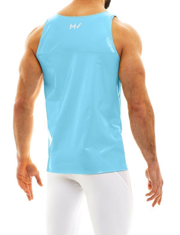Modus Vivendi Tank Top Viral Vinyl Glossy Shiny Finish Tank in Light Blue 08031 43 - SexyMenUnderwear.com