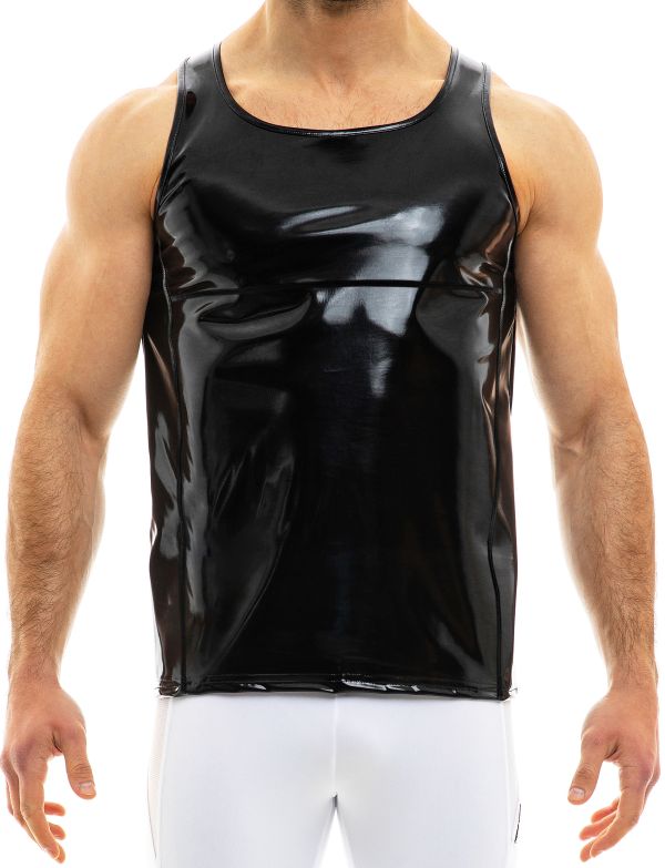 Modus Vivendi TankTop Viral Vinyl Glossy Shiny Tank Black 08031 - SexyMenUnderwear.com