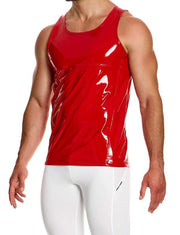 Modus Vivendi Tight Fit Tank Top Viral Vinyl Shiny Glossy Red 08031 - SexyMenUnderwear.com