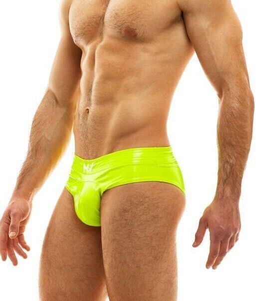MODUS VIVENDI Vinyl Briefs Covered Waistband Neon Yellow 08015 - SexyMenUnderwear.com