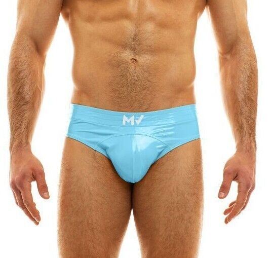 MODUS VIVENDI Vinyl Briefs Fashion Lavish Covered Waistband in Light Blue 08015 - SexyMenUnderwear.com