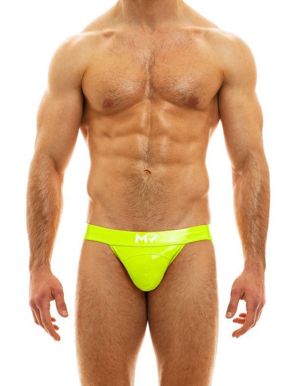 MODUS VIVENDI Viral Vinyl Look Jockstrap Glossy Neon Yellow Jock 08011 - SexyMenUnderwear.com