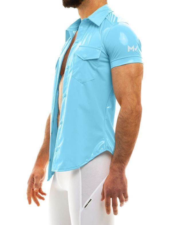 MODUS VIVENDI Viral Vinyl Shirt With Press Stud Buttons Shirts Light Blue 08041 - SexyMenUnderwear.com