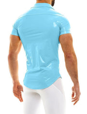 MODUS VIVENDI Viral Vinyl Shirt With Press Stud Buttons Shirts Light Blue 08041 - SexyMenUnderwear.com