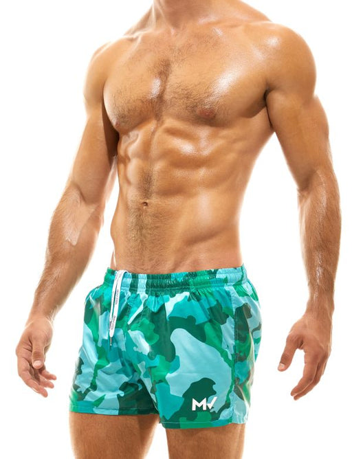 Modus Vivendi Woven Swim Shorts Full-Lining Recycled Swimwear Green Camo GS2132 - SexyMenUnderwear.com