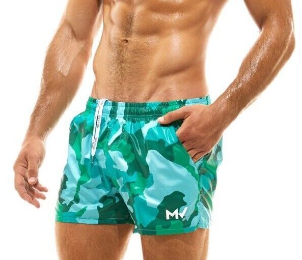 Modus Vivendi Woven Swim Shorts Full-Lining Recycled Swimwear Green Camo GS2132 - SexyMenUnderwear.com