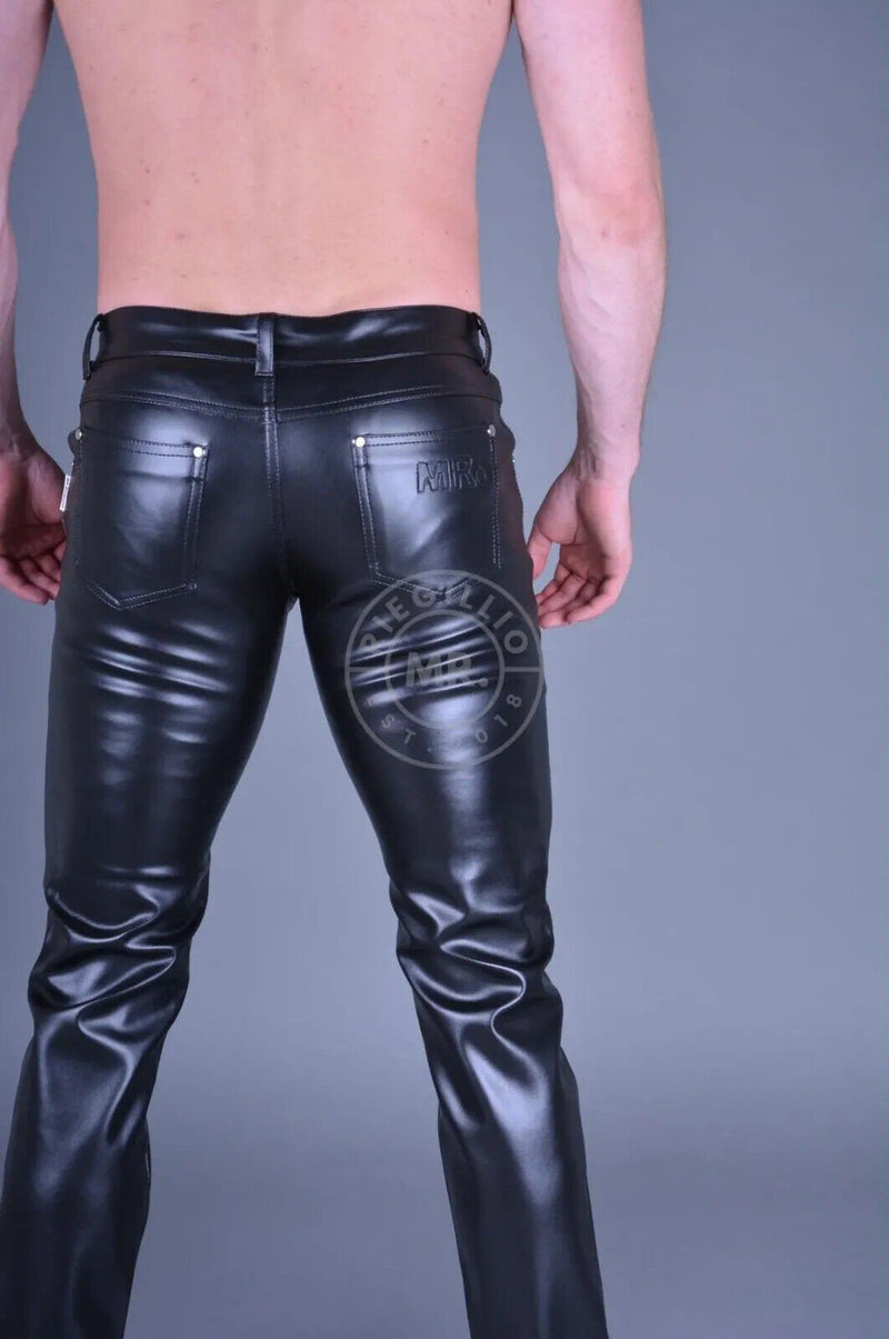 MR. RIEGILLIO 5-Pockets Leather Pants Tapered Fit Vegan Faux Leather All Black 6 - SexyMenUnderwear.com